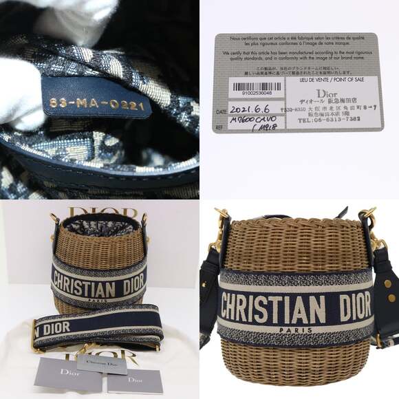 DIOR Basket Bag Trotter Canvas Shoulder Bag Rattan Blue - Picture 11 of 13